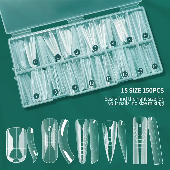 Nailpop 150 pièces ongles double forme ensemble de couverture complète effet de manucure française rapide 15 tailles