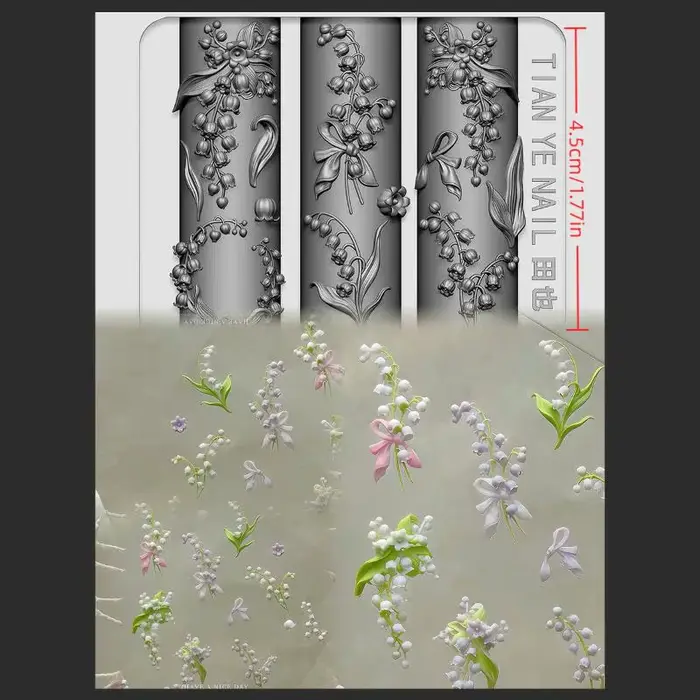 ❤️   Série de fleurs, moule à ongles incurvé 3D, lys de la vallée, fleur de lotus, modèles d'ongles 