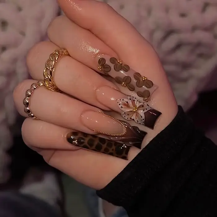 Faux ongles ballerine longs à pression