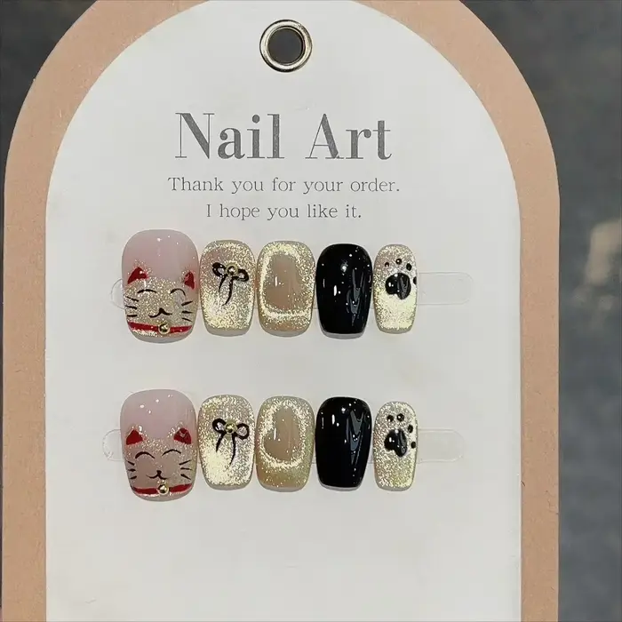 10 pièces oeil de chat rouge à la main presse sur ongles fleur faux ongles portable ongles à coller 