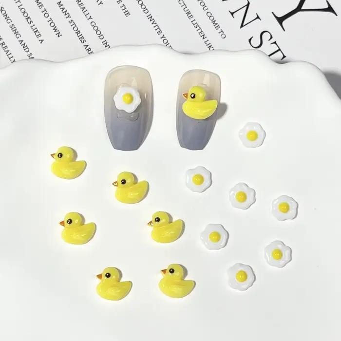 20 pièces de breloques pour ongles en forme de mini-canard jaune