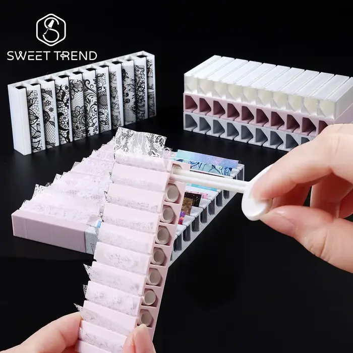 Boîte de rangement rotative pour feuilles de transfert d'ongles