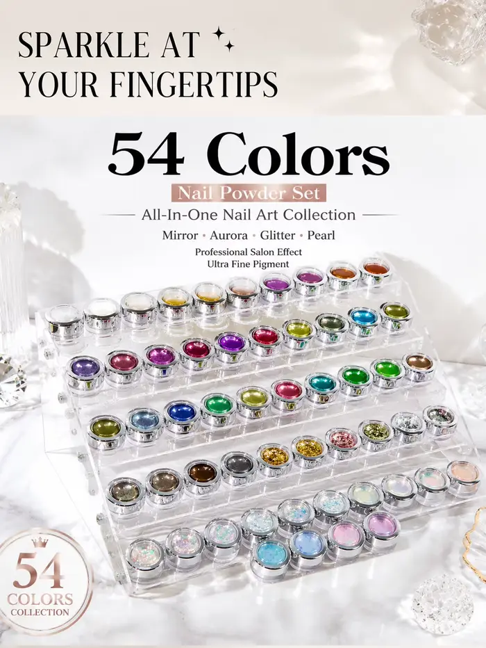 Ensemble de nail art rose opale de 70 couleurs comprenant des nuanciers et une boîte de rangement. I