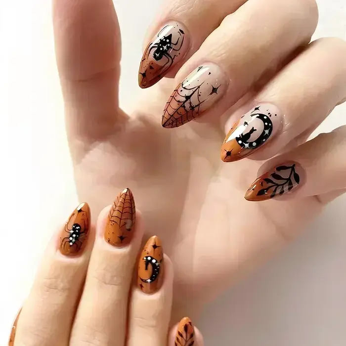 Faux ongles Halloween avec tête d'amande