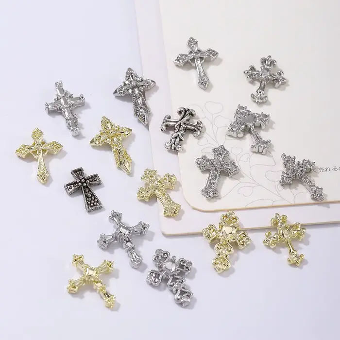 60 pièces or et argent punk vent vintage croix garniture d'ongle, alliage strass, y2k métal style br