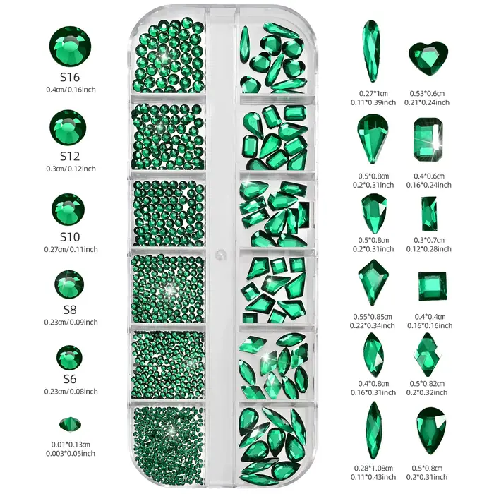 12 grilles de strass 3D vert émeraude pour nail art