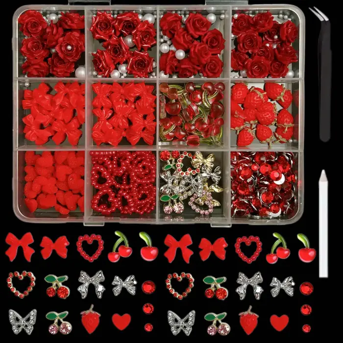 1 boîte de breloques pour ongles en résine de cerise simulée festive 3D