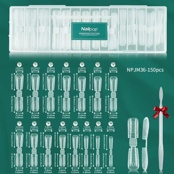 Nailpop Double Ended Nail Dual Forms 150pcs Reusable Square Coffin Extension Molds Gel Builder Tips 
