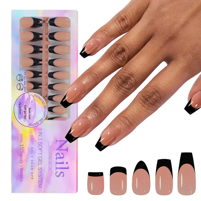 150 pièces/boîte faux ongles français sans cicatrice cercueil amovible amande faux ongles patchs acr