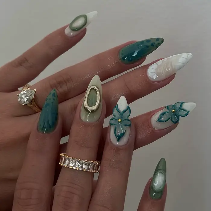 24 pièces/ensemble français amande presse sur ongles fleur rose faux