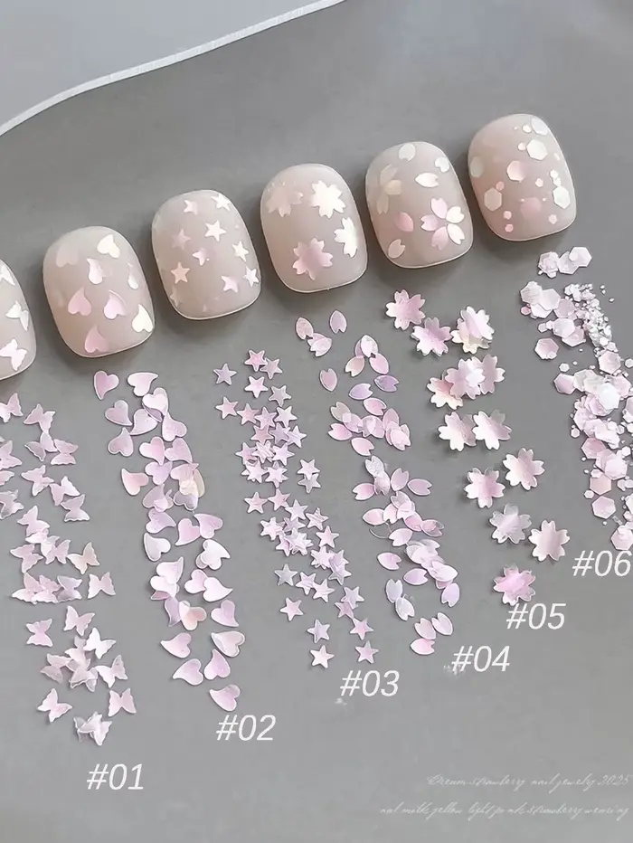 1/6 pièce rose fleur de cerisier paillettes nail art