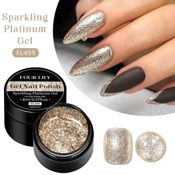 Quatre Lily 8ml or scintillant platine vernis à ongles paillettes longue durée Semi Permanent Nail A