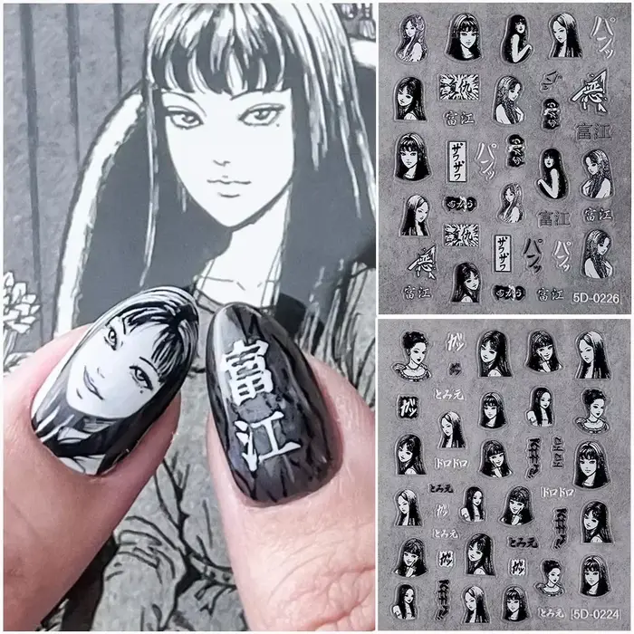 Autocollant 5D pour les ongles, motif bande dessinée d'horreur japonaise, personnages de dessin anim