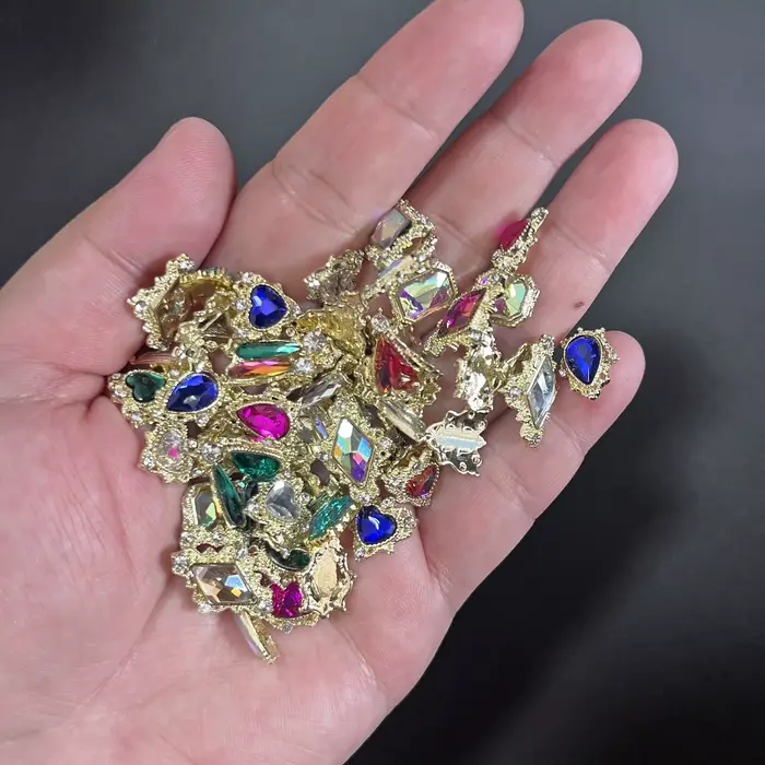 Mélange de strass pour Nail Art, 60 pièces, cœur/carré/goutte d'eau, gros bijoux en cristal irisé AB