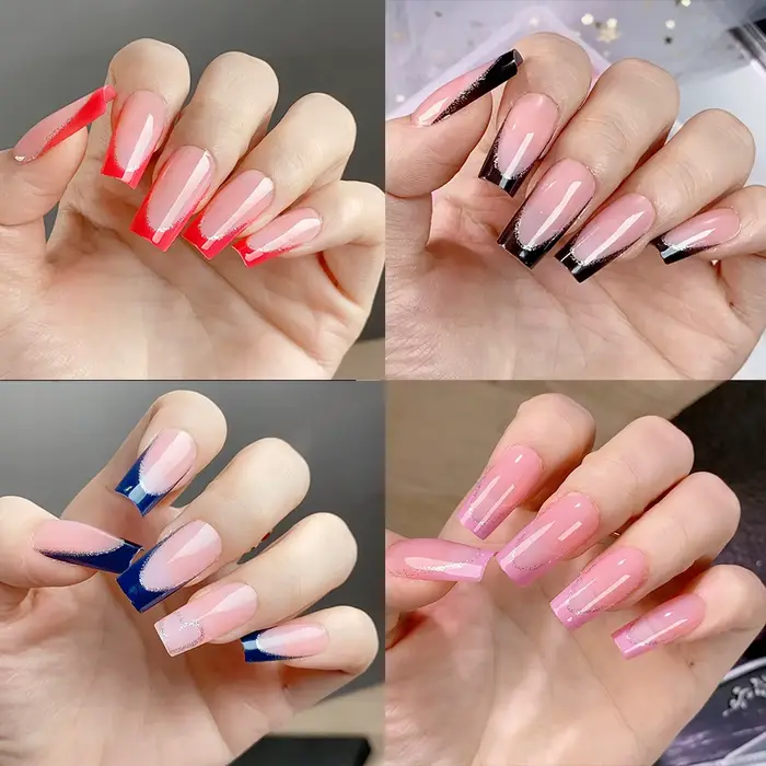 96 pièces/boîte 4 couleurs faux ongles français mi cercueil noir rouge