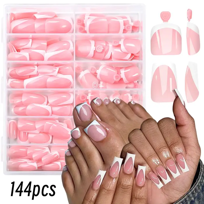 48/144 pièces Faux ongles à presser French Manucure et Pédicure