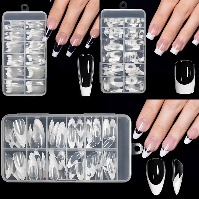 120 pièces/boîte clair et blanc français ongles conseils couverture complète Gel souple acrylique
