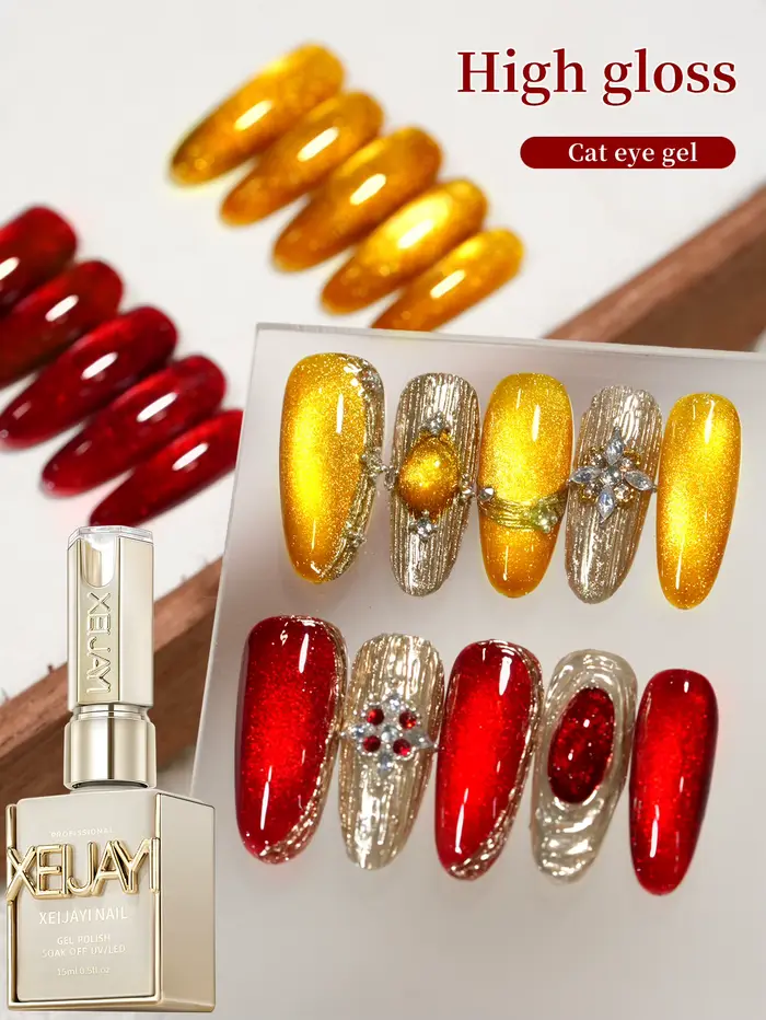 Ensemble de vernis à ongles Gel couleurs rouge et dorées