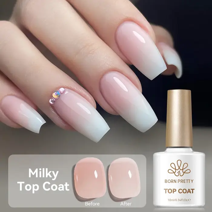 BORN PRETTY Top Coat Lacté Blanc Translucide Gel UV Vernis à Ongles 10ml Semi-Permanent – Appliquez N'importe Quel Vernis Gel Coloré pour Manucure