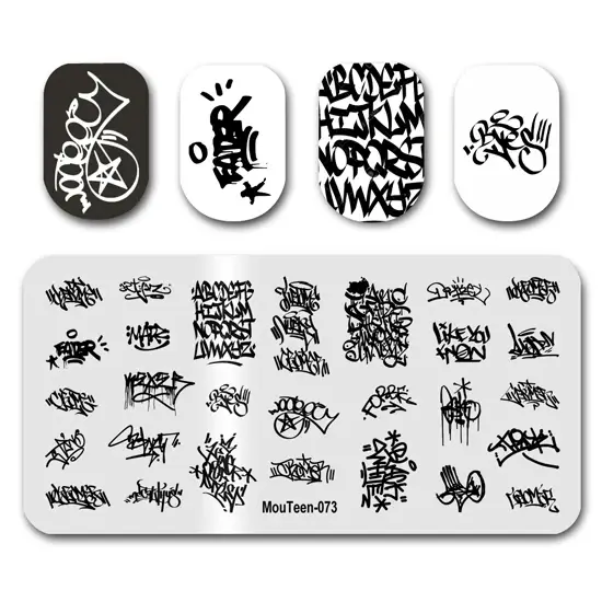 Tampon à ongles d'art MouTeen044 lettres Viking de Divination plaques d'estampage d'ongle ensemble de manucure pour tamp