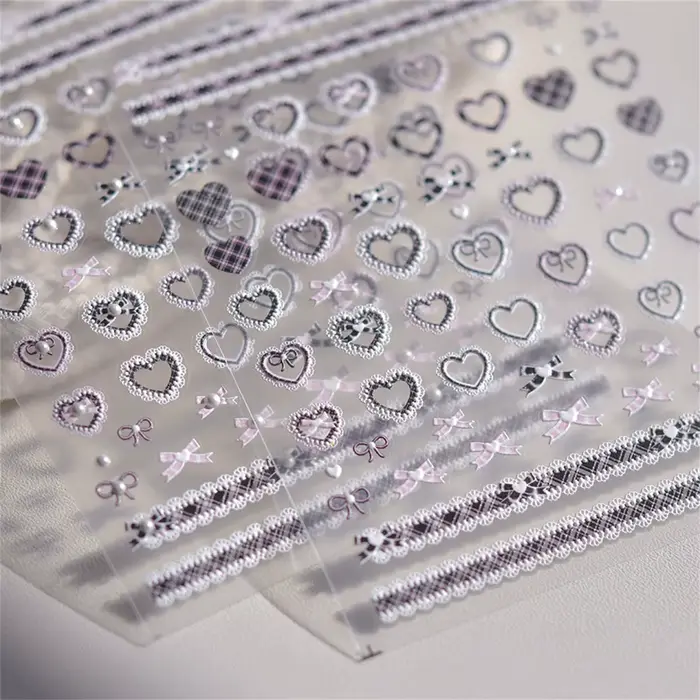 Autocollants pour Nail Art en dentelle, Relief 5D Kawaii, treillis japonais doux et Cool, décalcoman