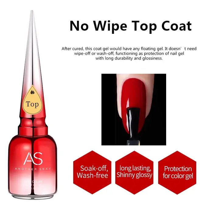 AS 15ml diamant couche de finition Gel vernis à ongles tremper UV LED Gel vernis sans essuyage haute