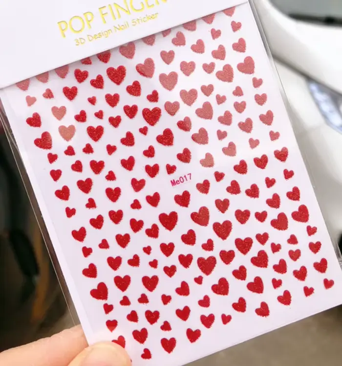 Autocollants 3d pour Nail Art, saint-valentin, brillant, rouge, rose, cœurs d'amour, curseur adhésif
