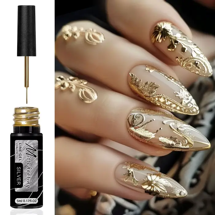 Vernis à ongles Gel à revêtement métallique or argent, effet métallique miroir chromé, Super lumineu