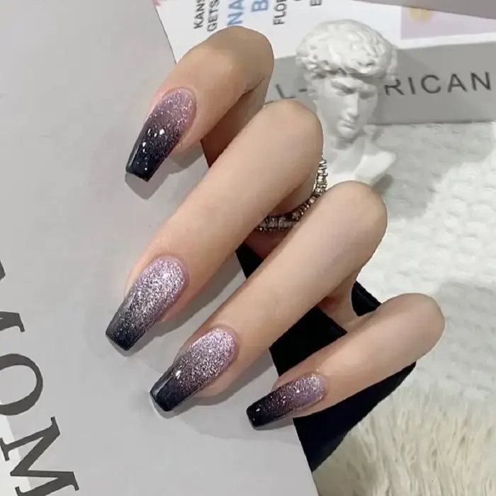 24 pièces/1 boîte galaxie Starlight oeil de chat Nail Art paillettes longues ongles de Ballet glace magique violet