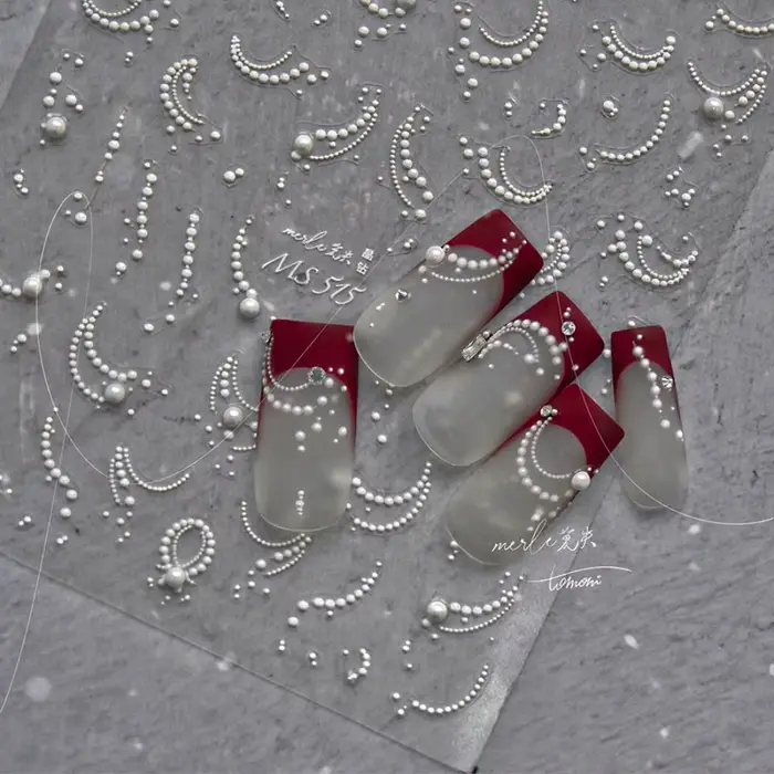Autocollants 3D pour ongles avec lignes et perles, décalcomanies pour manucure, gel adhésif, décorat