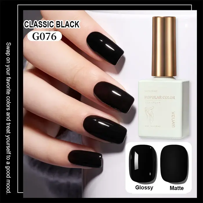 Vernis à ongles en gel noir pur 15 ml, UV-LED, à retirer par trempage, haute pigmentation, couvrance totale, longue durée, qualité salon, gel de manucure