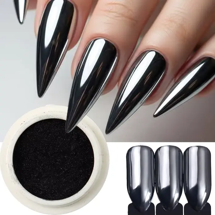 Poudre à ongles noire chromée