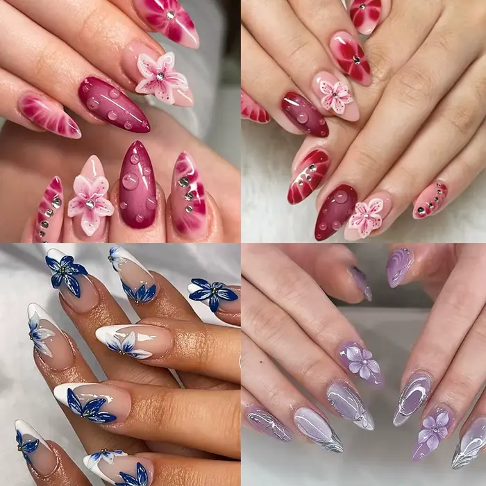 1 pièce Moule en silicone 3D pour ongles, motif fleur de printemps (Lys, Hibiscus), pour la sculptur