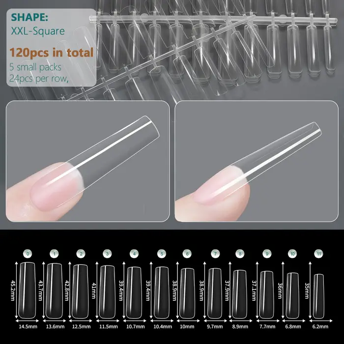 Nailpop XXL cercueil ongles conseils couverture complète Extra Long acrylique système d'extension clair artificiel faux