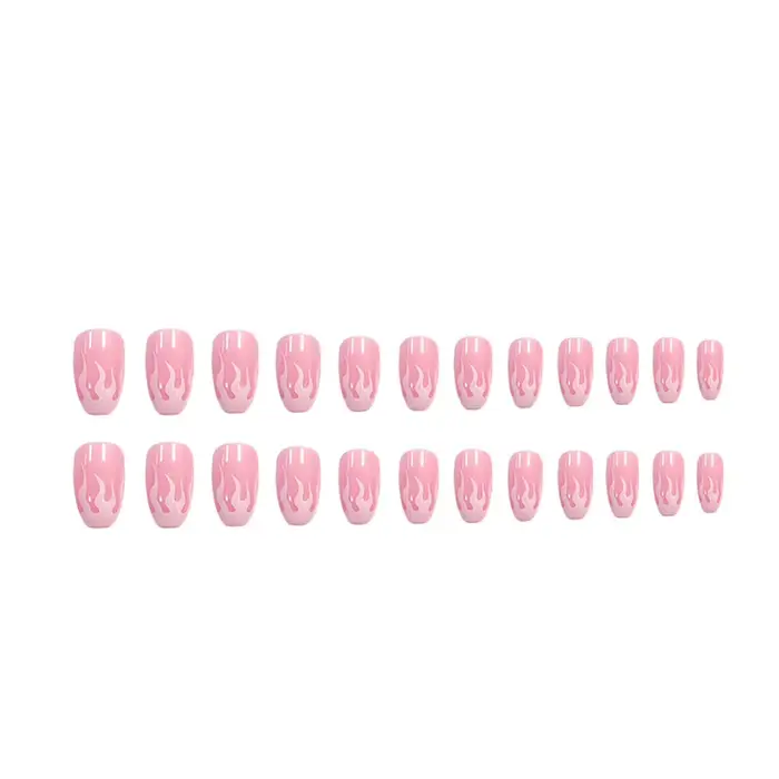 24 pièces/boîte charmant rose flamme longue Ballet faux ongles filles tête carrée couverture complète détachable fini