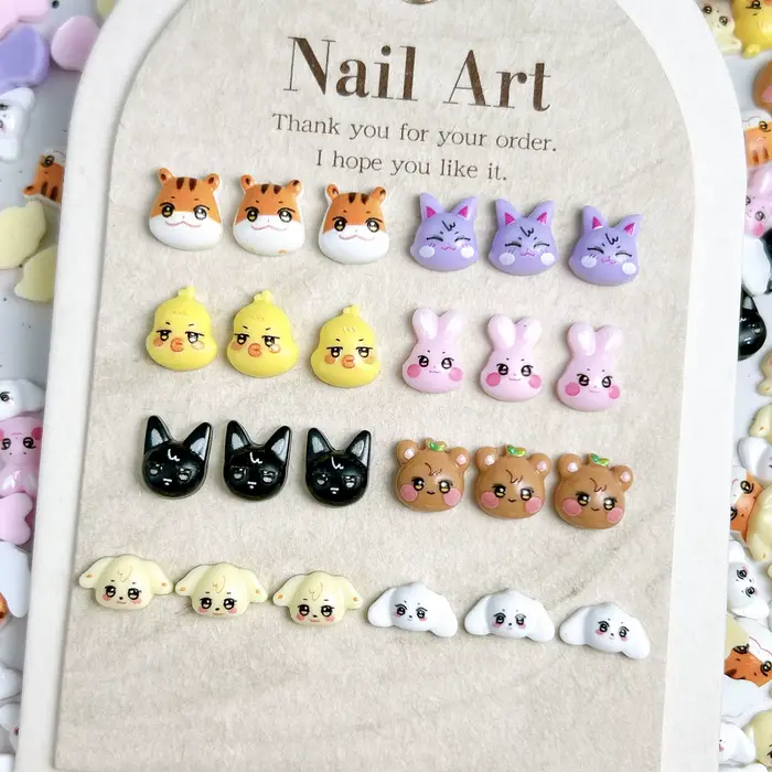 20 pièces dessin animé mignon tigre chat résine ongles breloques 3D créatif coloré lapin ours série 