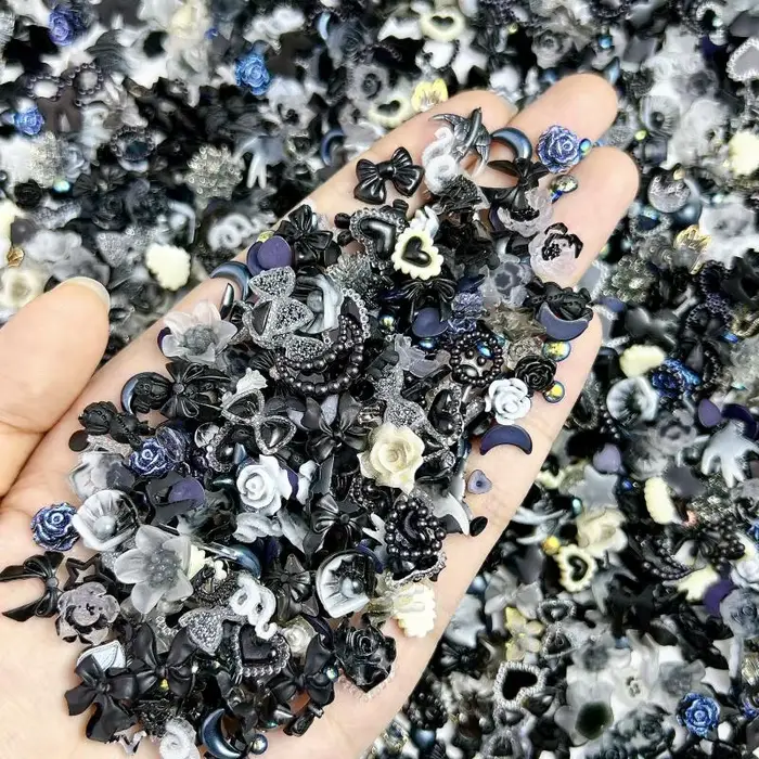 Breloques en résine 3D pour ongles, 100 pièces, mélange mignon, dessin animé, fleur, nœud, fruits, d