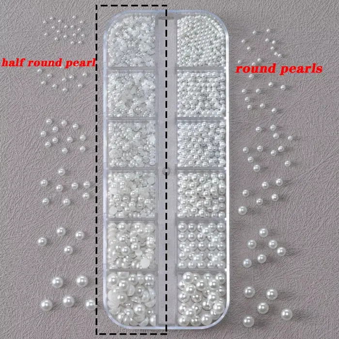 Perles Rondes Blanches pour Ongles, Breloques, 12 Grilles (0.15-0.5cm), Caviar, Bijoux, Demi-Ronde,