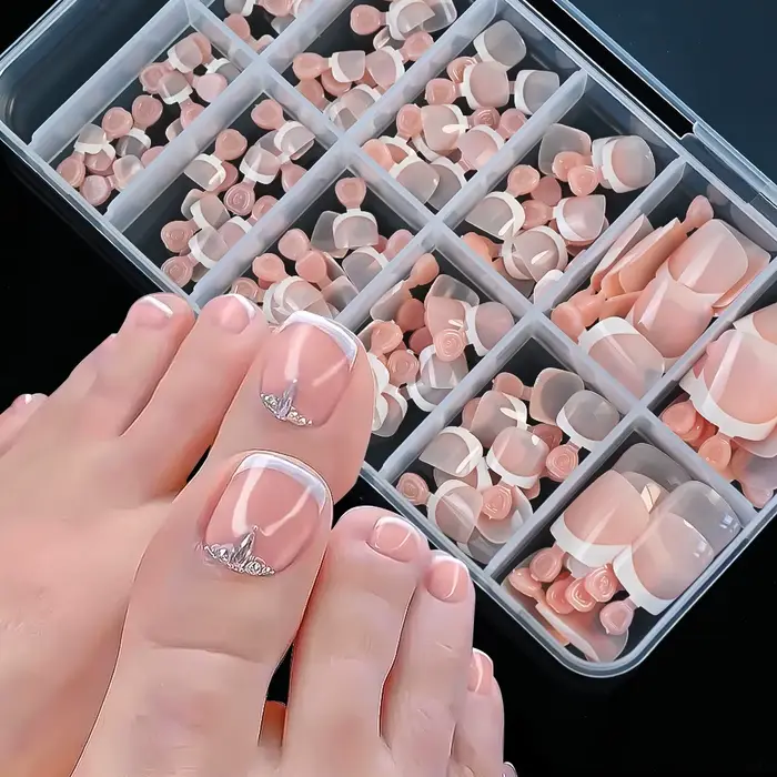 120 pièces/boîte pointe française ongles à pression système de couleur rose forme carrée