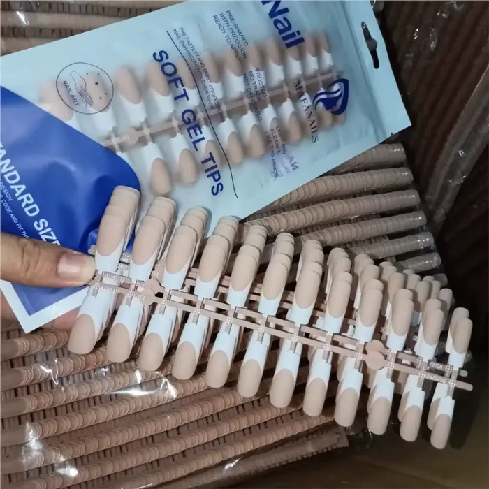 120 pièces rose pointe française ongles à pression longueur moyenne forme carrée avec finition brillante faux