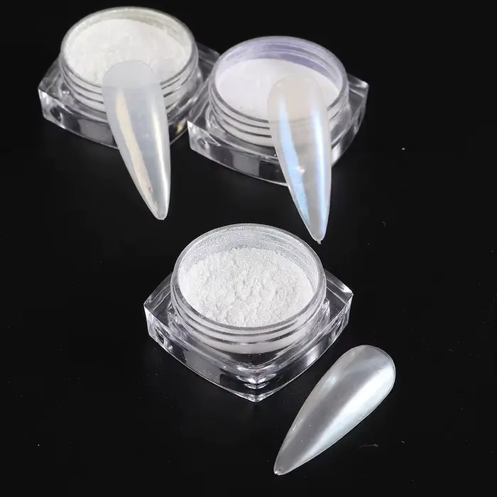 Poudre de paillettes pour ongles blanc nacré effet lune