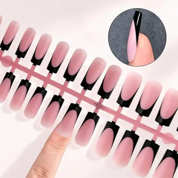 Ensemble de faux ongles d'été courts carrés mats givrés en acrylique pour manucure et pédicure française, couvrance totale pour salon de manucure