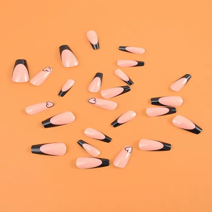 ARTAUG 24 pièces moyenne ballerine rose ongles noir pointe française presse