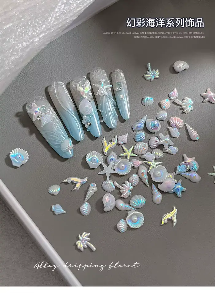 Accessoires d'art ongulaire Onde Océanique Scintillante d'Été