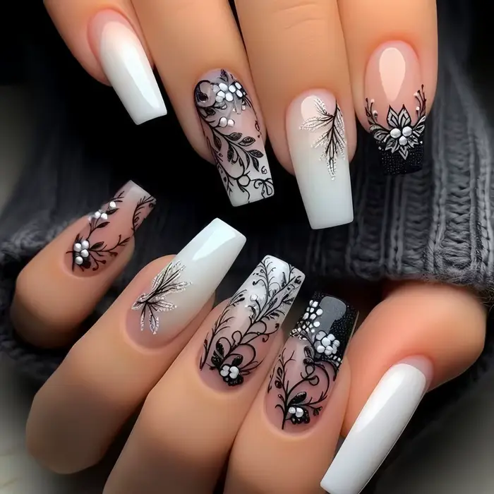 Fleur violette presse sur ongles 24 pièces amande/café portable faux ongles fleur imprimé femme bric