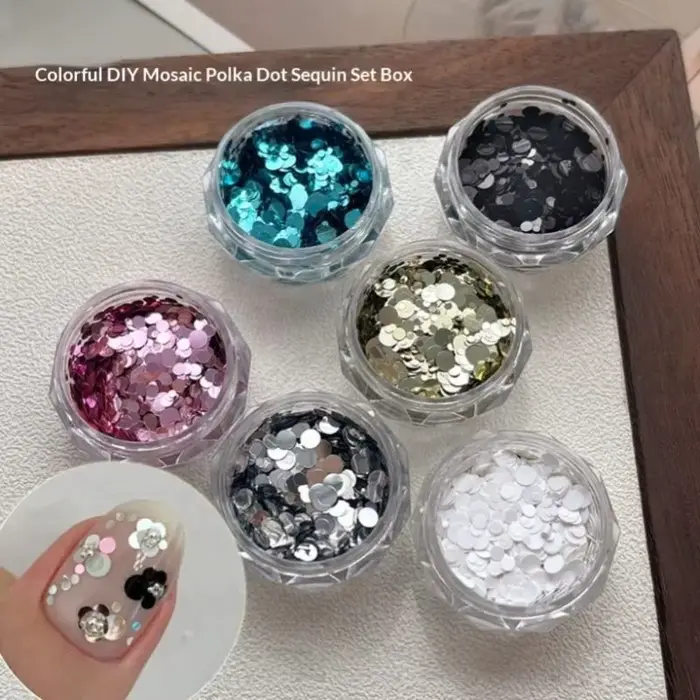 Décorations d'ongles colorées à pois scintillants