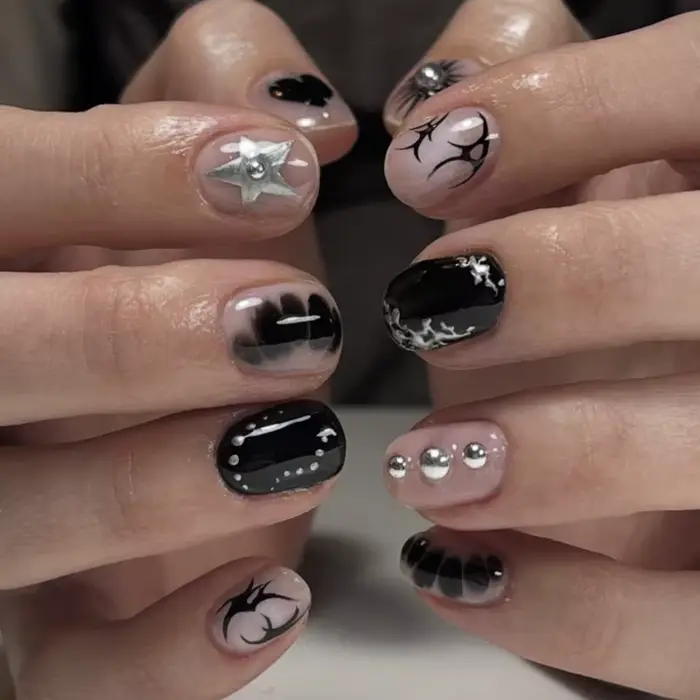 24 pièces faux ongles courts en amande ailes de papillon Nail Art avec colle paillettes fleur faux o