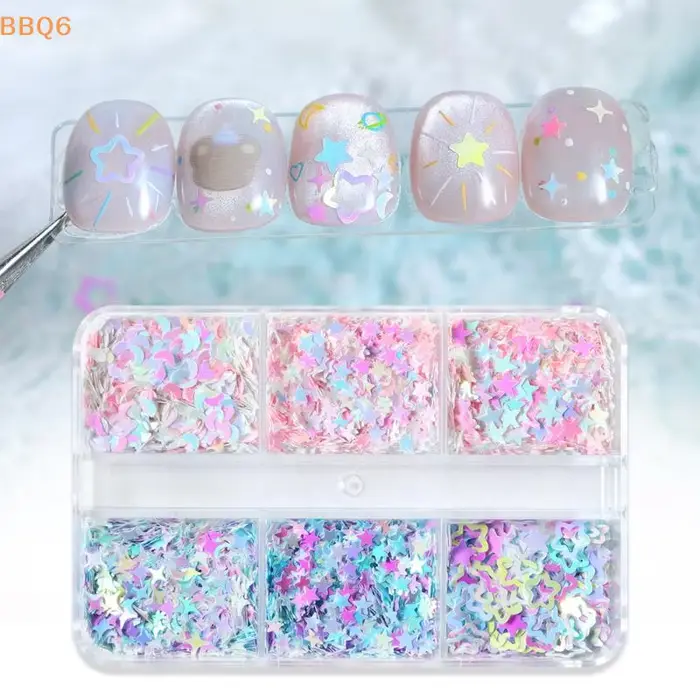 Accessoires pour ongles scintillants étoiles et lunes irisées