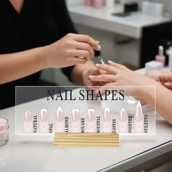 Présentoir de formes d'ongles avec base en bois