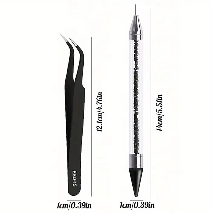 Ensemble de stylos diamant à double extrémité pour manucure, avec crayons, pincettes en acier inoxyd